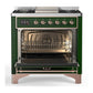 Ilve UM36FQNR3EGPLP Ilve Um36Fqnr3Egplp Majestic Iii 36 Inch Dual Fuel Range With 6 Black Brass Burners And Griddle, Dual Function Burner Up To 25,000 Btu (Solid Door, Emerald Green, Copper, Liquid Propane)