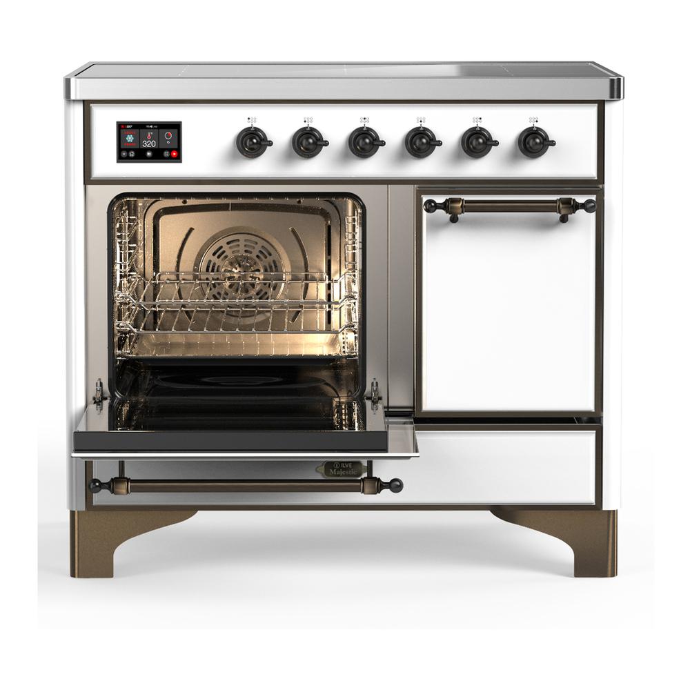 Ilve UMDIB40QNR3WHB Ilve Umdib40Qnr3Whb Majestic Iii 40 Inch Induction Range With 6 Elements, 3.82 Cu. Ft. Total Oven Capacity (Solid Door, White, Burnished)