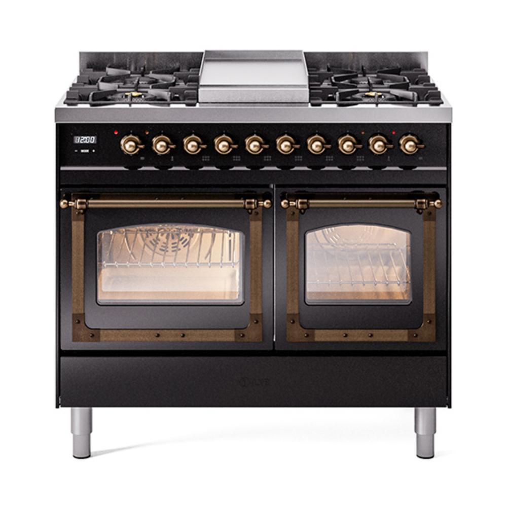 Ilve UND40FNMPBKBLP Ilve Und40Fnmpbkblp Nostalgie Ii Noblesse 40" Dual Fuel Range (Liquid Propane, Triple Glass Door, Glossy Black, Burnished)