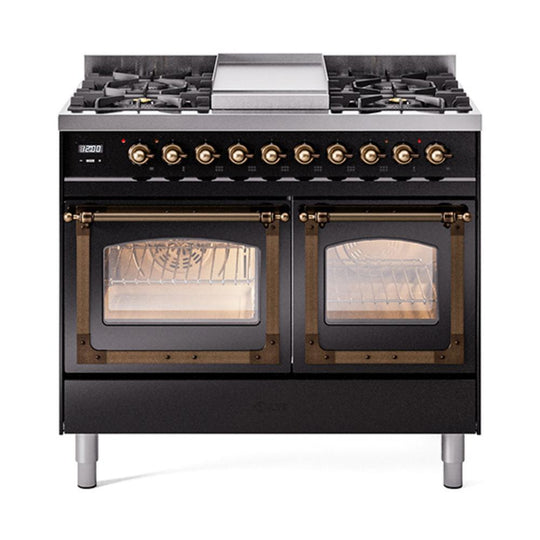 Ilve UND40FNMPBKBLP Ilve Und40Fnmpbkblp Nostalgie Ii Noblesse 40" Dual Fuel Range (Liquid Propane, Triple Glass Door, Glossy Black, Burnished)