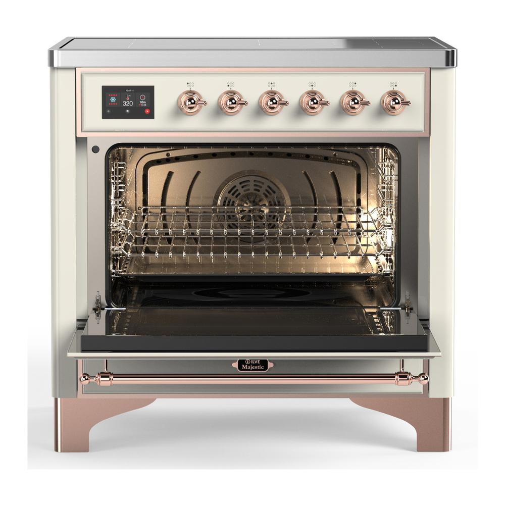 Ilve UMIB36NR3AWP Ilve Umib36Nr3Awp Majestic Iii 36 Inch Induction Range With 6 Elements, 3.5 Cu. Ft. Total Oven Capacity (Triple Glass Door, Antique White, Copper)