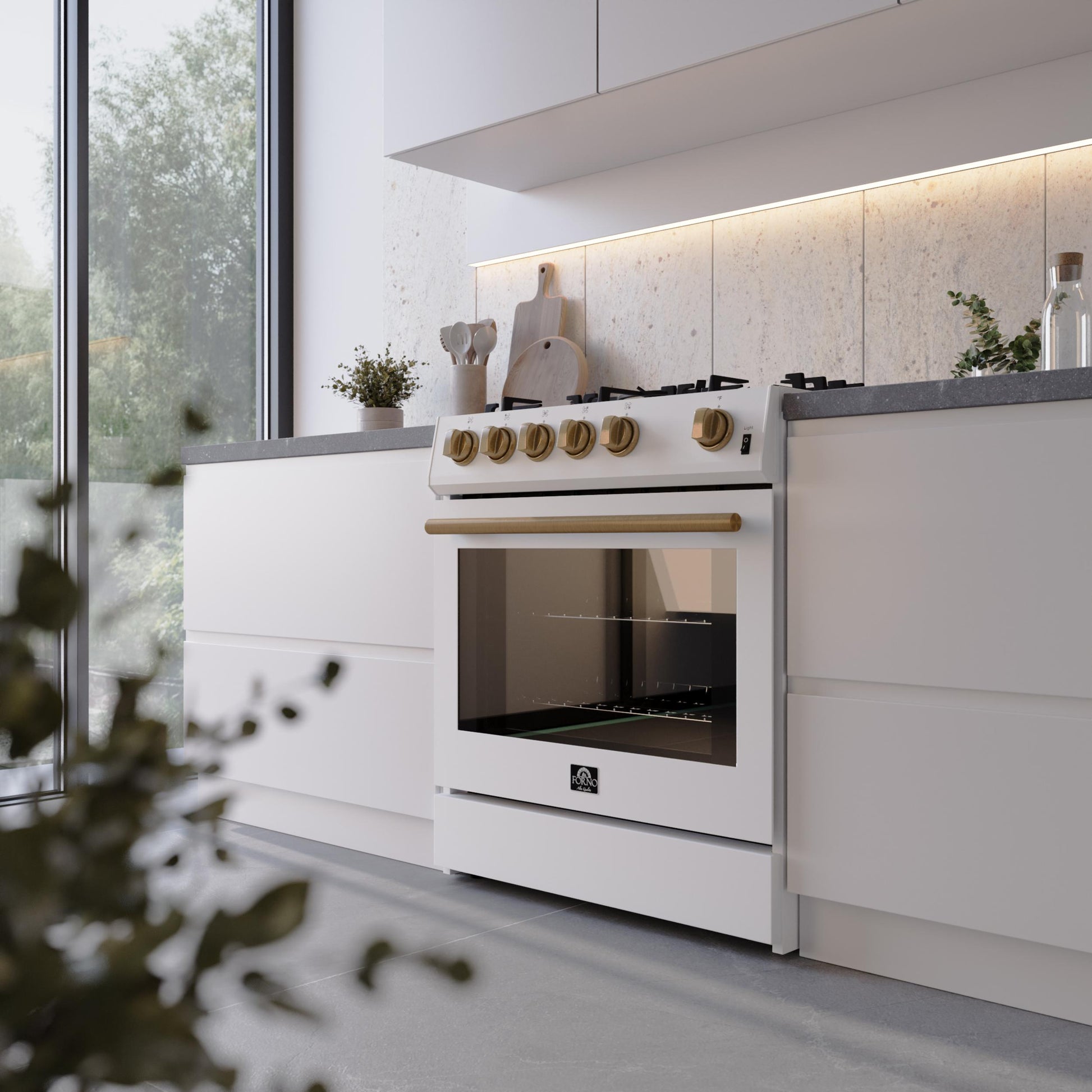 Forno FFSGS111630WHT Forno Leonardo Espresso 30-Inch White Gas Range, 5 Burners, 39,500 Btu, 5 Cu.Ft Convection Oven