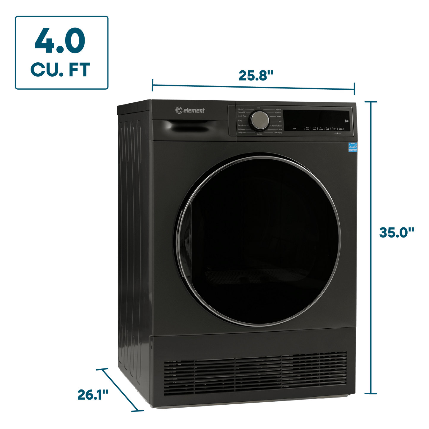 Element Appliance ECD4224EGG Element 4.0 Cu. Ft. Front Load Electric Dryer - Gray, Energy Star (Ecd4224Egg)