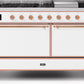 Ilve UM15FDQNS3WHP Majestic Ii 60 Inch Dual Fuel Natural Gas Freestanding Range In White With Copper Trim