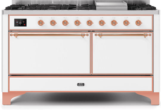 Ilve UM15FDQNS3WHP Majestic Ii 60 Inch Dual Fuel Natural Gas Freestanding Range In White With Copper Trim
