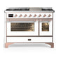 Ilve UM48FNR3WHP Ilve Um48Fnr3Whp Majestic Iii 48 Inch Dual Fuel Range With 8 Burners And Griddle, Dual Function Burner Up To 25,000 Btu (Natural Gas, Triple Glass Door, White, Copper)