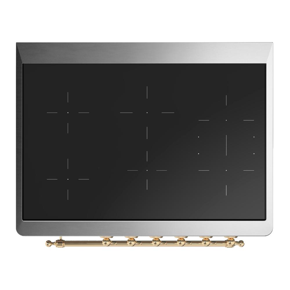 Ilve UMIB36NR3MBG Ilve Umib36Nr3Mbg Majestic Iii 36 Inch Induction Range With 6 Elements, 3.5 Cu. Ft. Total Oven Capacity (Triple Glass Door, Midnight Blue, Brass)