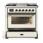 Ilve UM36FNR3AWBLP Ilve Um36Fnr3Awblp Majestic Iii 36 Inch Dual Fuel Range With 6 Black Brass Burners And Griddle, Dual Function Burner Up To 25,000 Btu (Triple Glass Door, Antique White, Burnished, Liquid Propane)