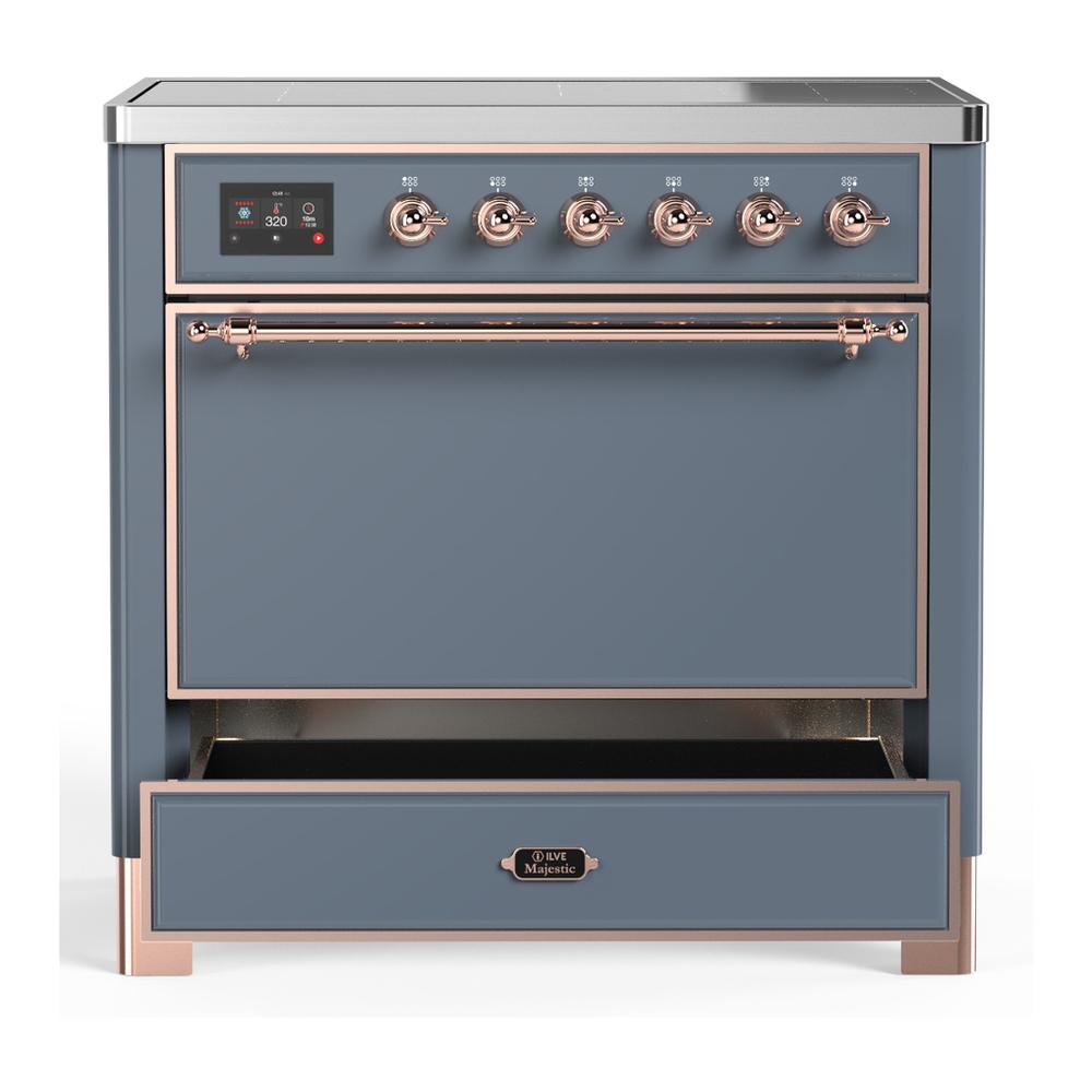 Ilve UMIB36QNR3BGP Ilve Umib36Qnr3Bgp Majestic Iii 36 Inch Induction Range With 6 Elements, 3.5 Cu. Ft. Total Oven Capacity (Solid Door, Blue Grey, Copper)