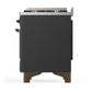 Ilve UM48FQNR3MGB Ilve Um48Fqnr3Mgb Majestic Iii 48 Inch Dual Fuel Range With 8 Burners And Griddle, Dual Function Burner Up To 25,000 Btu (Natural Gas, Solid Door, Graphite Matte, Burnished)