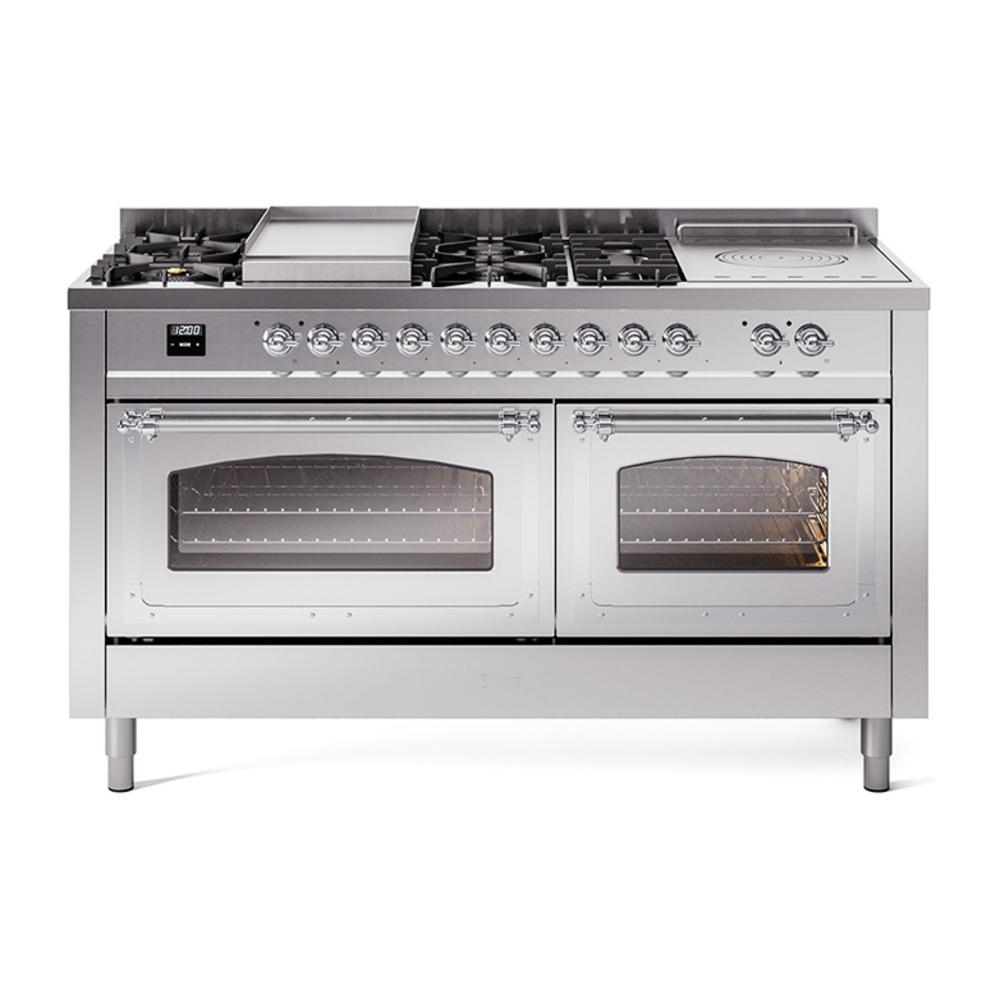 Ilve UN60FSNMPSSC Ilve Un60Fsnmpssc Nostalgie Ii Noblesse 60" Dual Fuel Range (7 Sealed Burners + Griddle + French Top, Natural Gas, Triple Glass Door, Stainless Steel, Chrome)