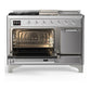 Ilve UM48FSQNR3SSC Ilve Um48Fsqnr3Ssc Majestic Iii 48 Inch Dual Fuel Range With 5 Black Brass Burners, Griddle And French Top, Dual Function Burner Up To 25,000 Btu (Natural Gas, Solid Door, Stainless Steel, Chrome)
