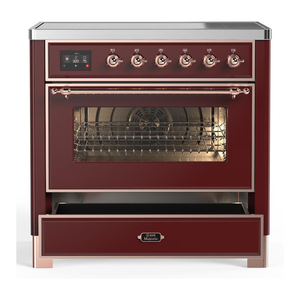 Ilve UMIB36NR3BUP Ilve Umib36Nr3Bup Majestic Iii 36 Inch Induction Range With 6 Elements, 3.5 Cu. Ft. Total Oven Capacity (Triple Glass Door, Burgundy, Copper)