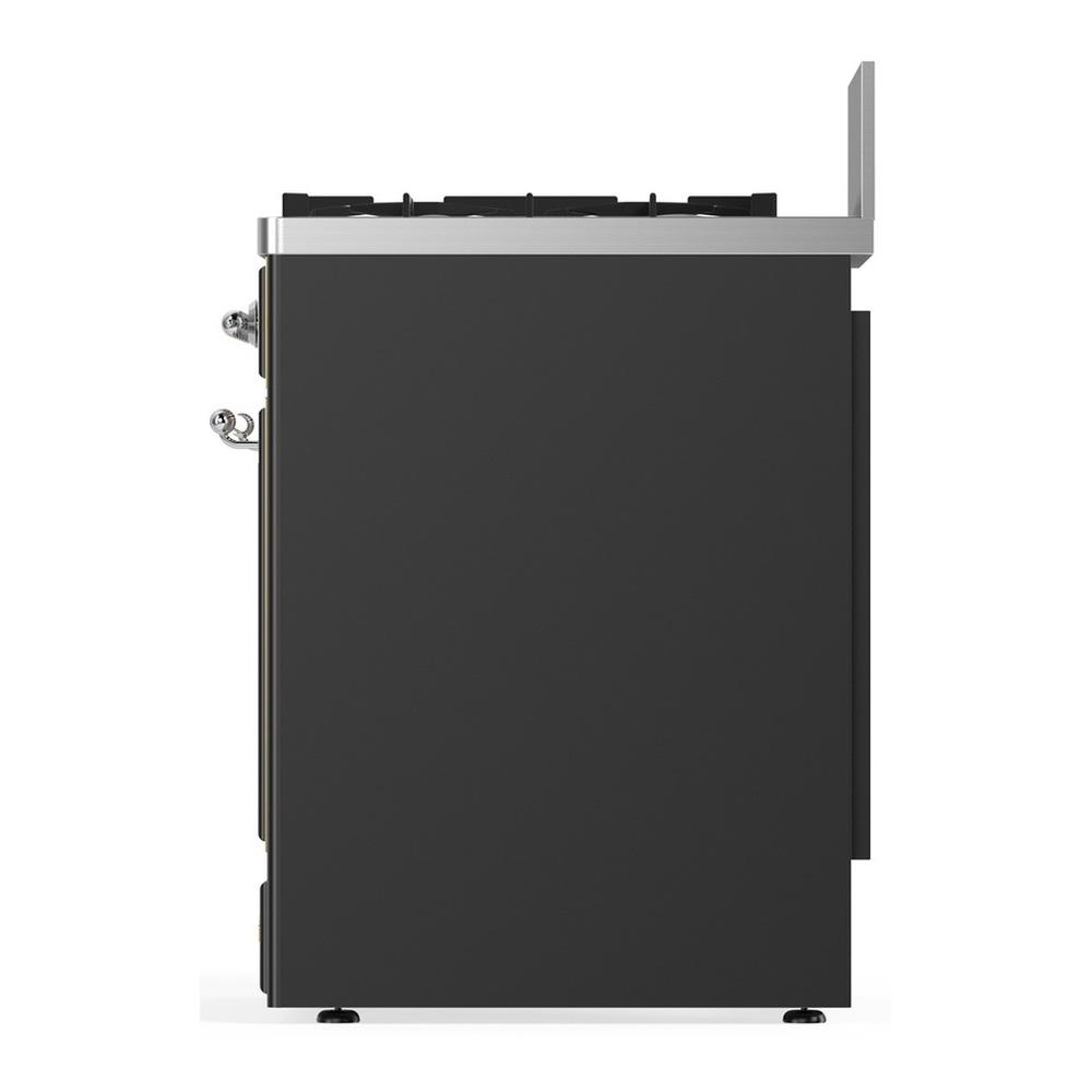 Ilve UM30NR3MGC Ilve Um30Nr3Mgc Majestic Iii 30 Inch Dual Fuel Range With 5 Black Brass Burners, Dual Function Burner Up To 25,000 Btu (Natural Gas, Triple Glass Door, Graphite Matte, Chrome)