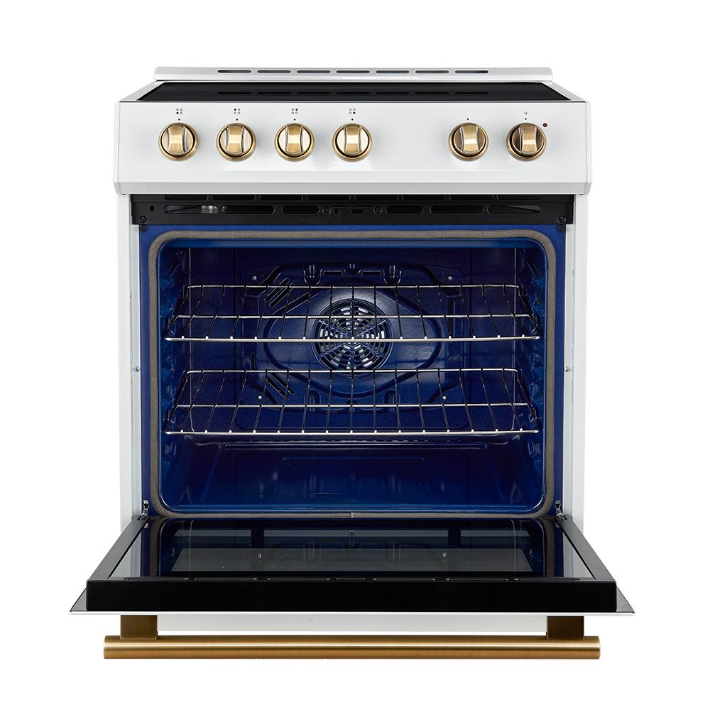 Forno FFSIN098230WHT Forno Leonardo Espresso 30-Inch Slide-In White Induction Range, Convection Oven, 5 Cooking Zones, Touch Control Panel