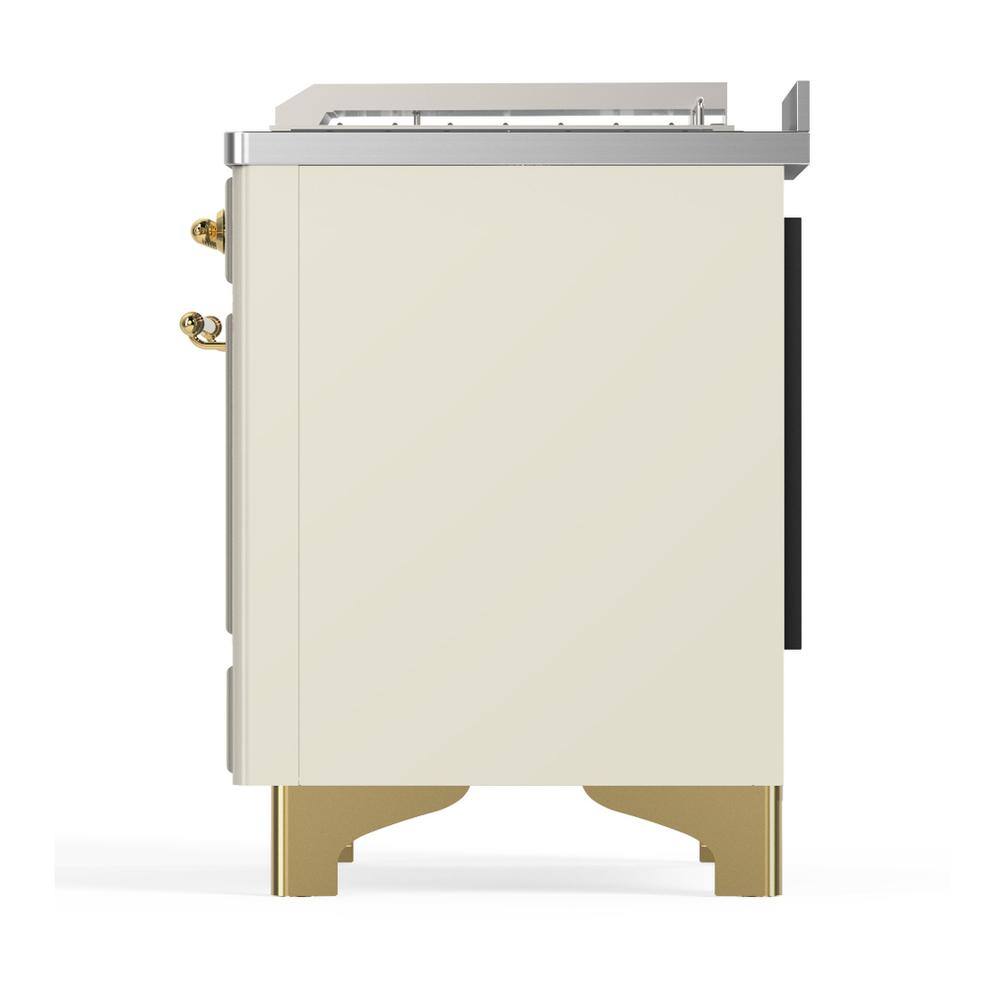 Ilve UM48FSNR3AWGLP Ilve Um48Fsnr3Awglp Majestic Iii 48 Inch Dual Fuel Range With 5 Black Brass Burners, Griddle And French Top, Dual Function Burner Up To 25,000 Btu (Liquid Propane, Triple Glass Door, Antique White, Brass)