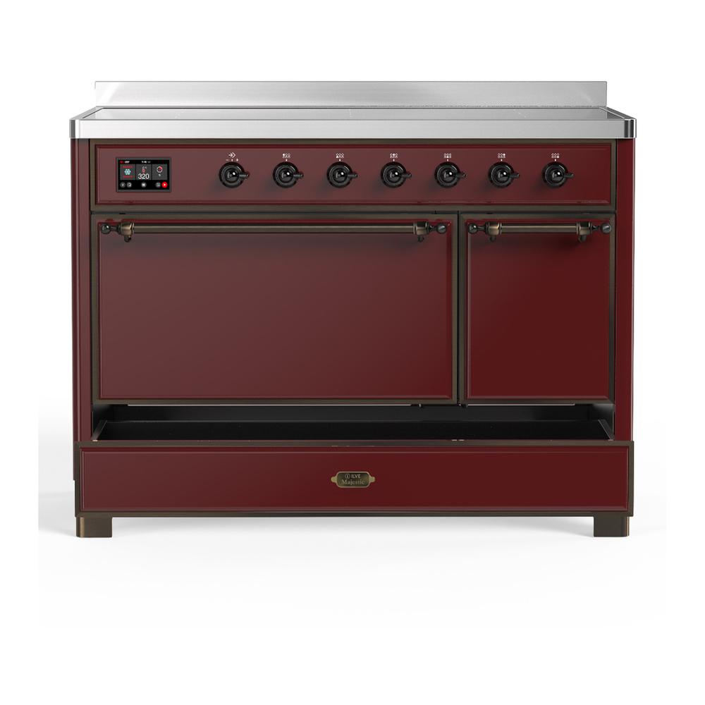 Ilve UMIB48QNR3BUB Ilve Umib48Qnr3Bub Majestic Iii 48 Inch Induction Range With 6 Elements, 5.02 Cu. Ft. Total Oven Capacity (Solid Door, Burgundy, Burnished)