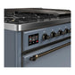 Ilve UM48FQNR3BGBLP Ilve Um48Fqnr3Bgblp Majestic Iii 48 Inch Dual Fuel Range With 8 Burners And Griddle, Dual Function Burner Up To 25,000 Btu (Liquid Propane, Solid Door, Blue Grey, Burnished)
