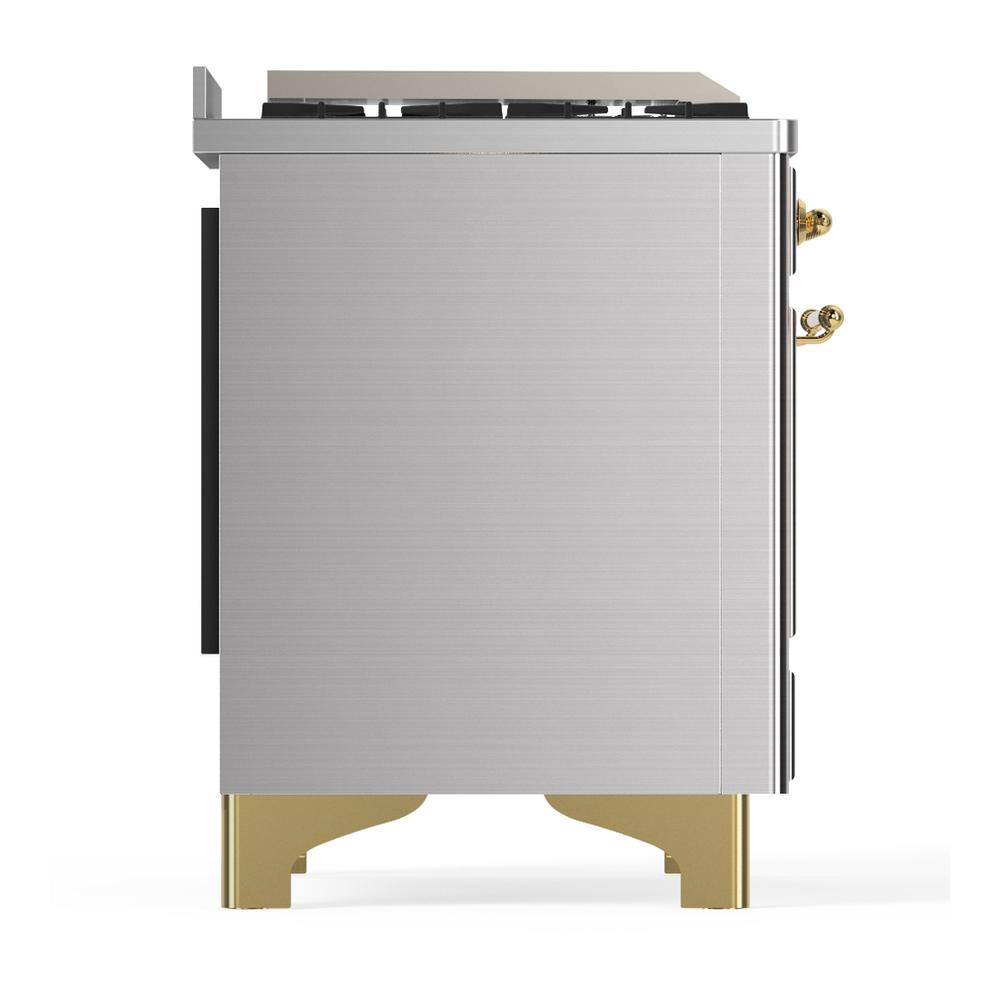 Ilve UM36FNR3SSG Ilve Um36Fnr3Ssg Majestic Iii 36 Inch Dual Fuel Range With 6 Black Brass Burners And Griddle, Dual Function Burner Up To 25,000 Btu (Triple Glass Door, Stainless Steel, Brass, Natural Gas)