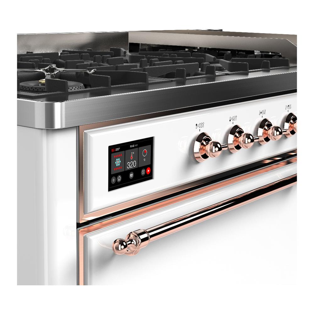 Ilve UM60FQNR3WHPLP Ilve Um60Fqnr3Whplp Majestic Iii 60 Inch Dual Fuel Range With 9 Burners And Griddle, Dual Function Burner Up To 25,000 Btu (Liquid Propane, Solid Door, White, Copper)