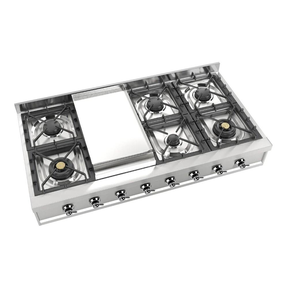 Ilve UHCP48FNSSC Ilve Uhcp48Fnssc Nostalgie Ii 48 Inch Built-In Gas Rangetop With Griddle, In Stainless Steel (Natural Gas, Chrome)