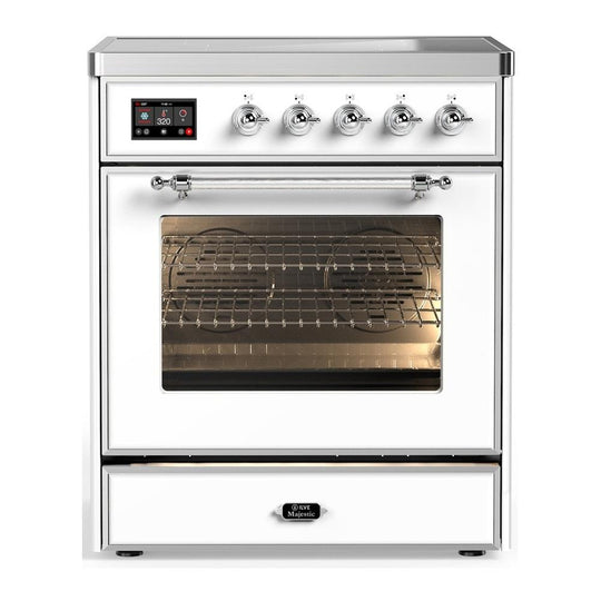 Ilve UMIB30NR3WHC Ilve Umib30Nr3Whc Majestic Iii 30 Inch Induction Range With 4 Elements, 4 Cu. Ft. Oven Capacity (Triple Glass Door, White, Chrome)