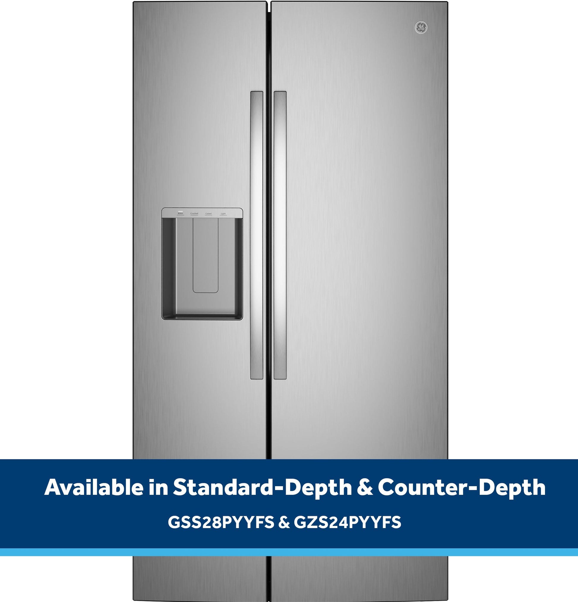 Ge Appliances GZS24PYYFS Ge® 23.5 Cu. Ft. Counter-Depth Side-By-Side Refrigerator With Led Light Walls And Extra Tall Dispenser