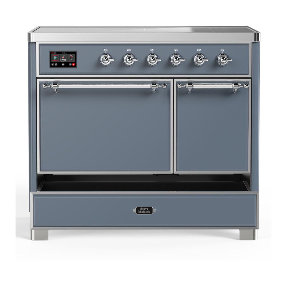 Ilve UMDIB40QNR3BGC Ilve Umdib40Qnr3Bgc Majestic Iii 40 Inch Induction Range With 6 Elements, 3.82 Cu. Ft. Total Oven Capacity (Solid Door, Blue Grey, Chrome)