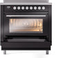 Ilve UPI366WMPBK Professional Plus Ii 36 Inch Electric Freestanding Range In Glossy Black With Trim