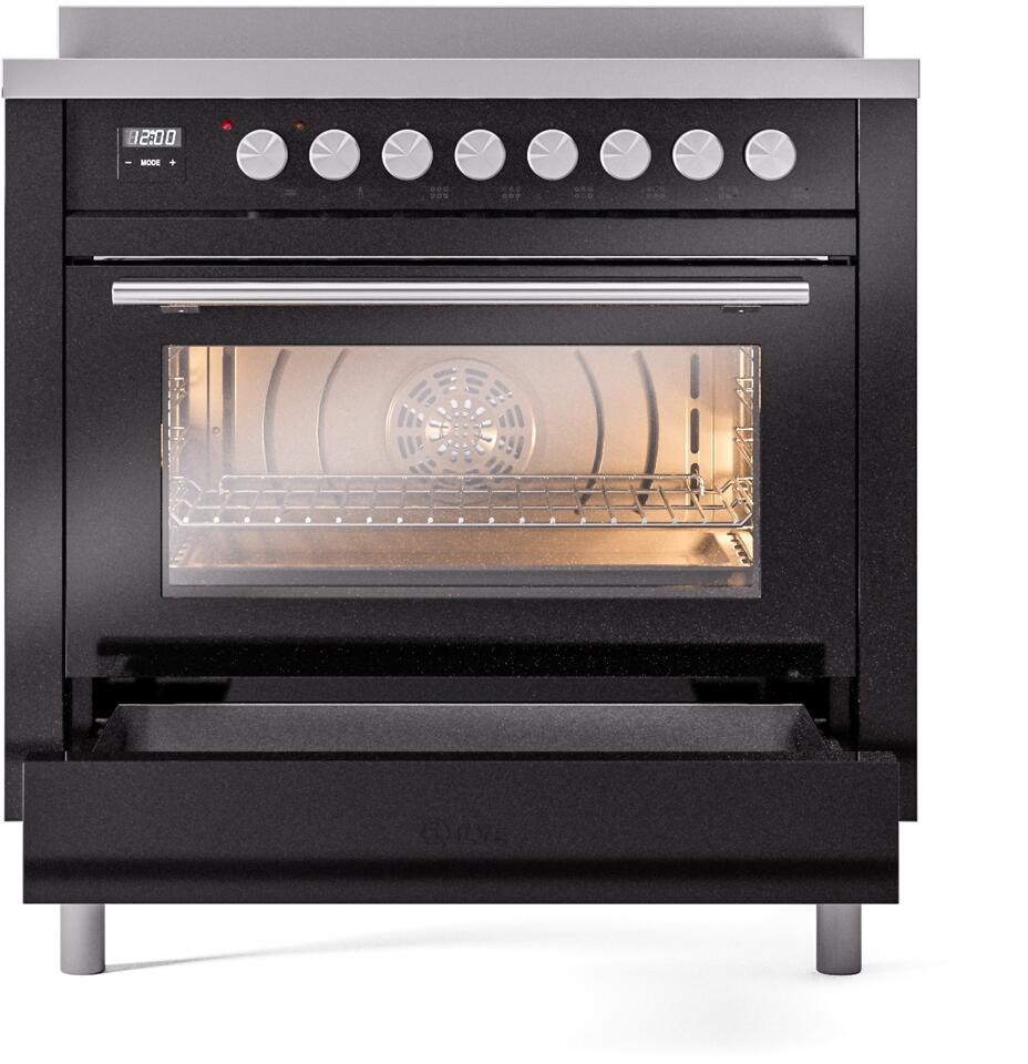 Ilve UPI366WMPBK Professional Plus Ii 36 Inch Electric Freestanding Range In Glossy Black With Trim