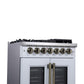 Forno FFSGS638730WHT Forno Capriasca 30-Inch Freestanding French Door Dual Fuel Range In White With Antique Brass Accessories, 5 Burners, True Convection Oven
