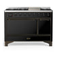 Ilve UM48FQNR3BKBLP Ilve Um48Fqnr3Bkblp Majestic Iii 48 Inch Dual Fuel Range With 8 Burners And Griddle, Dual Function Burner Up To 25,000 Btu (Liquid Propane, Solid Door, Glossy Black, Burnished)