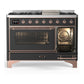 Ilve UM48FNR3MGPLP Ilve Um48Fnr3Mgplp Majestic Iii 48 Inch Dual Fuel Range With 8 Burners And Griddle, Dual Function Burner Up To 25,000 Btu (Liquid Propane, Triple Glass Door, Graphite Matte, Copper)