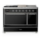 Ilve UM48FSQNR3BKC Ilve Um48Fsqnr3Bkc Majestic Iii 48 Inch Dual Fuel Range With 5 Black Brass Burners, Griddle And French Top, Dual Function Burner Up To 25,000 Btu (Natural Gas, Solid Door, Glossy Black, Chrome)