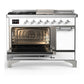 Ilve UM48FSQNR3WHC Ilve Um48Fsqnr3Whc Majestic Iii 48 Inch Dual Fuel Range With 5 Black Brass Burners, Griddle And French Top, Dual Function Burner Up To 25,000 Btu (Natural Gas, Solid Door, White, Chrome)