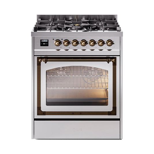 Ilve UN30NMPSSB Ilve Un30Nmpssb Nostalgie Ii Noblesse 30" Dual Fuel Range (Natural Gas, Triple Glass Door, Stainless Steel, Burnished)