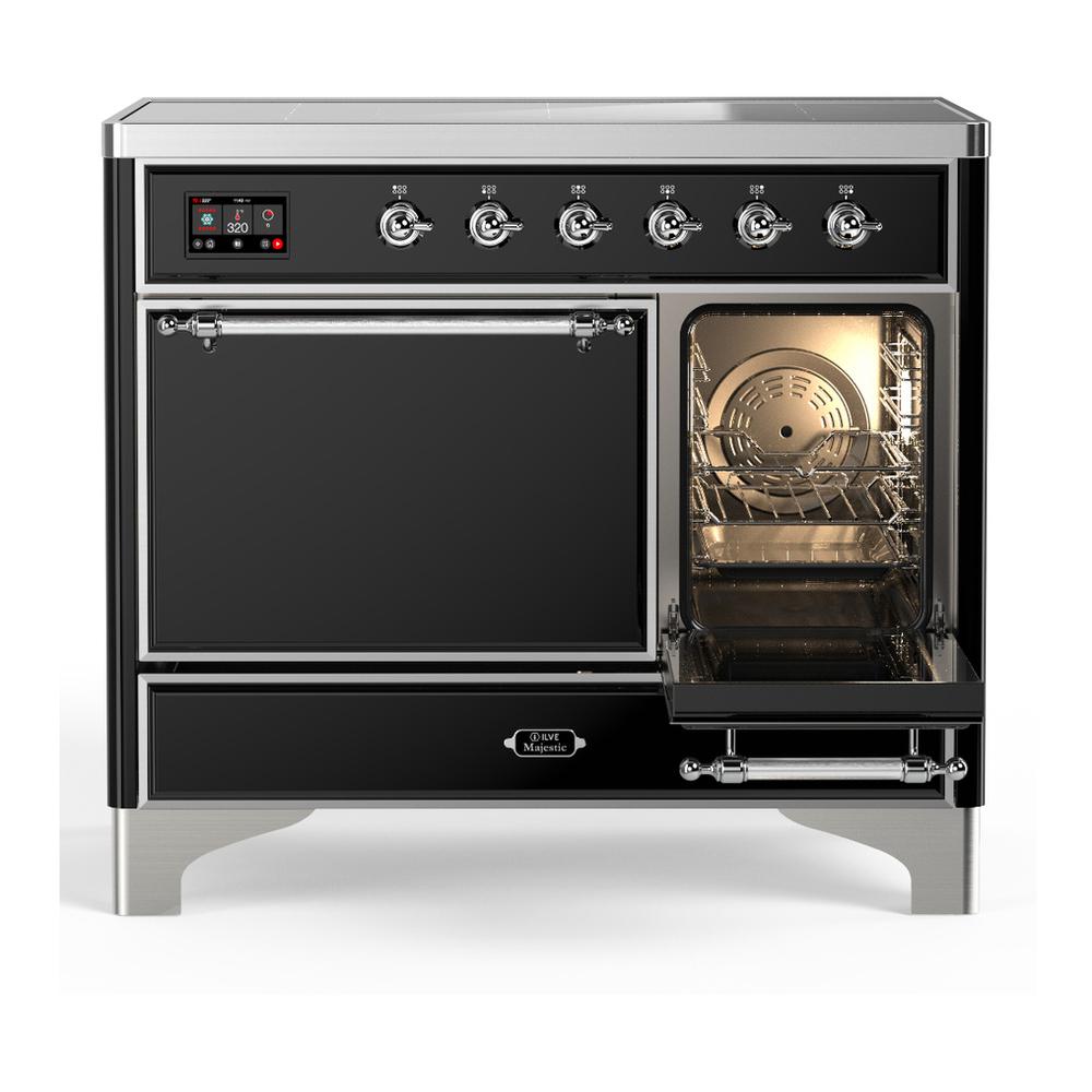Ilve UMDIB40QNR3BKC Ilve Umdib40Qnr3Bkc Majestic Iii 40 Inch Induction Range With 6 Elements, 3.82 Cu. Ft. Total Oven Capacity (Solid Door, Glossy Black, Chrome)