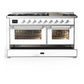 Ilve UM60FNR3WHCLP Ilve Um60Fnr3Whclp Majestic Iii 60 Inch Dual Fuel Range With 9 Burners And Griddle, Dual Function Burner Up To 25,000 Btu (Liquid Propane, Triple Glass Door, White, Chrome)