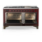 Ilve UM60FQNR3BUBLP Ilve Um60Fqnr3Bublp Majestic Iii 60 Inch Dual Fuel Range With 9 Burners And Griddle, Dual Function Burner Up To 25,000 Btu (Liquid Propane, Solid Door, Burgundy, Burnished)