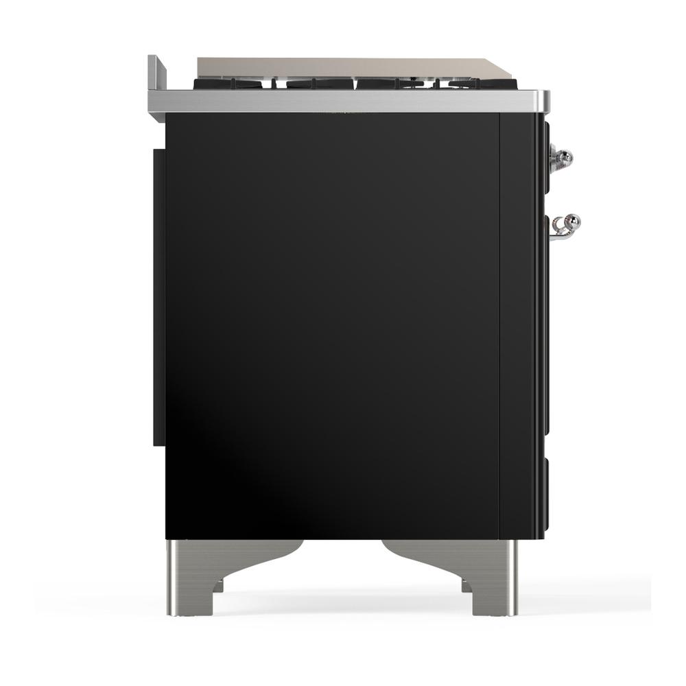 Ilve UM48FNR3BKC Ilve Um48Fnr3Bkc Majestic Iii 48 Inch Dual Fuel Range With 8 Burners And Griddle, Dual Function Burner Up To 25,000 Btu (Natural Gas, Triple Glass Door, Glossy Black, Chrome)