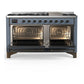 Ilve UM60FQNR3BGBLP Ilve Um60Fqnr3Bgblp Majestic Iii 60 Inch Dual Fuel Range With 9 Burners And Griddle, Dual Function Burner Up To 25,000 Btu (Liquid Propane, Solid Door, Blue Grey, Burnished)