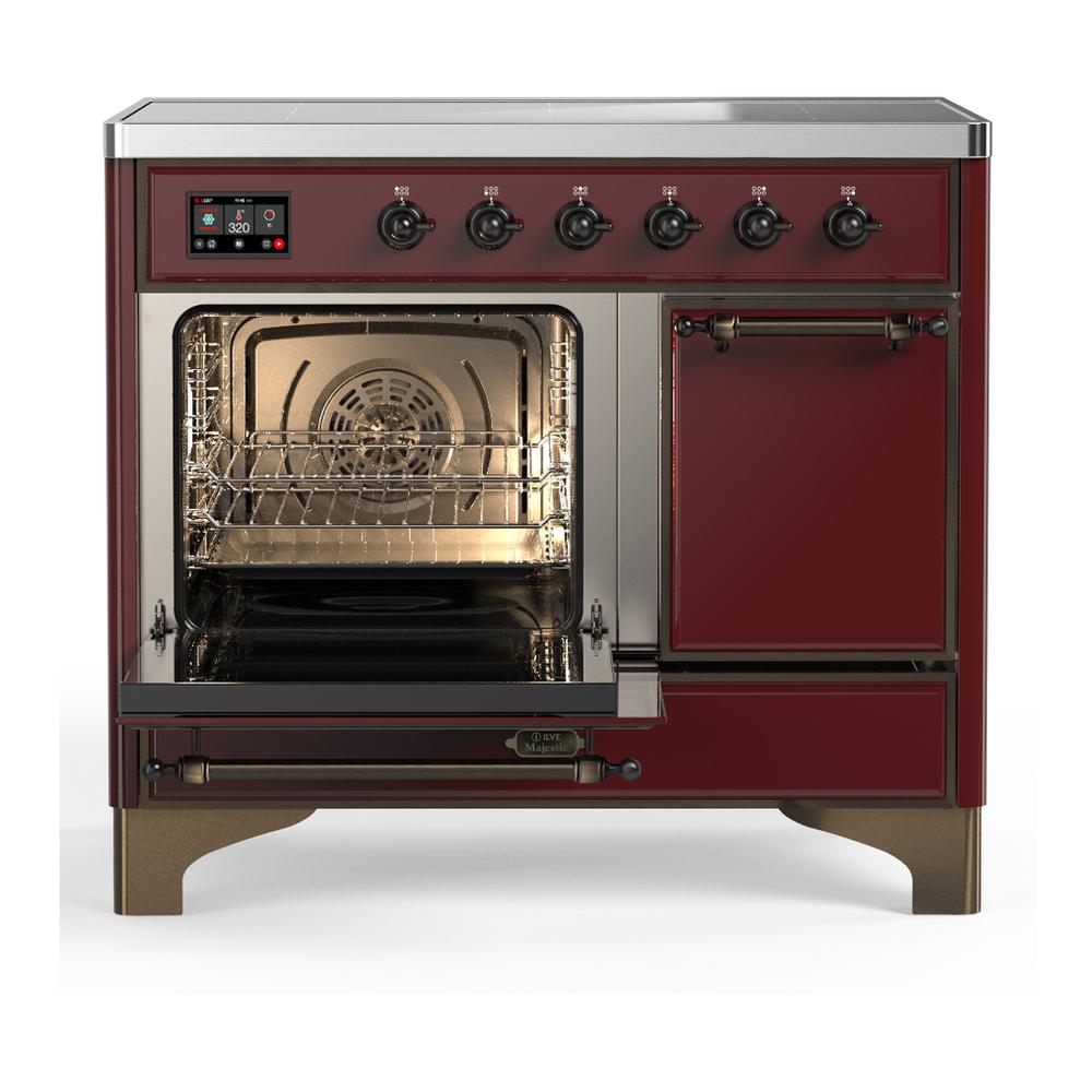 Ilve UMDIB40QNR3BUB Ilve Umdib40Qnr3Bub Majestic Iii 40 Inch Induction Range With 6 Elements, 3.82 Cu. Ft. Total Oven Capacity (Solid Door, Burgundy, Burnished)