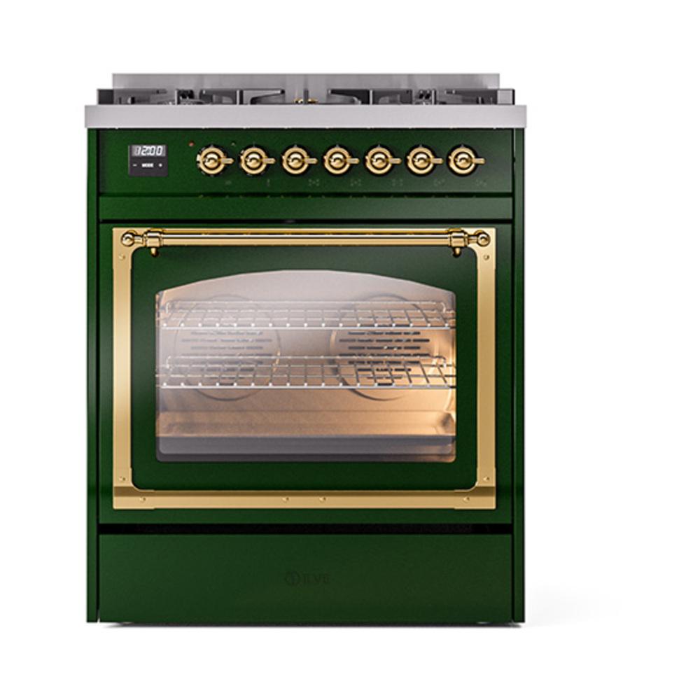 Ilve UN30NMPEGGLP Ilve Un30Nmpegglp Nostalgie Ii Noblesse 30" Dual Fuel Range (Liquid Propane, Triple Glass Door, Emerald Green, Brass)