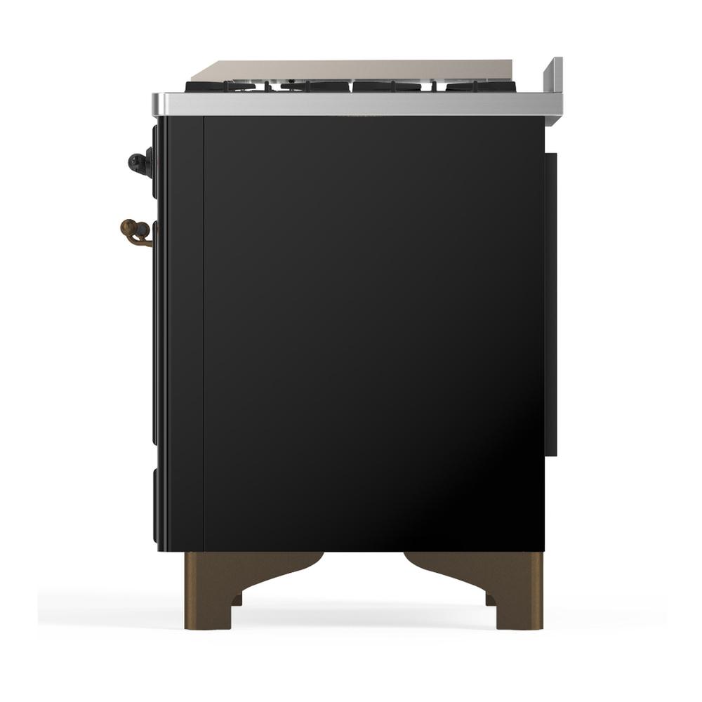 Ilve UM48FNR3BKB Ilve Um48Fnr3Bkb Majestic Iii 48 Inch Dual Fuel Range With 8 Burners And Griddle, Dual Function Burner Up To 25,000 Btu (Natural Gas, Triple Glass Door, Glossy Black, Burnished)