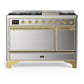 Ilve UM48FQNR3SSG Ilve Um48Fqnr3Ssg Majestic Iii 48 Inch Dual Fuel Range With 8 Burners And Griddle, Dual Function Burner Up To 25,000 Btu (Natural Gas, Solid Door, Stainless Steel, Brass)