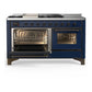 Ilve UM60FSNR3MBBLP Ilve Um60Fsnr3Mbblp Majestic Iii 60 Inch Dual Fuel Range With 7 Burners, Griddle And French Top, Dual Function Burner With Up To 25,000 Btu (Liquid Propane, Triple Glass Door, Midnight Blue, Burnished)