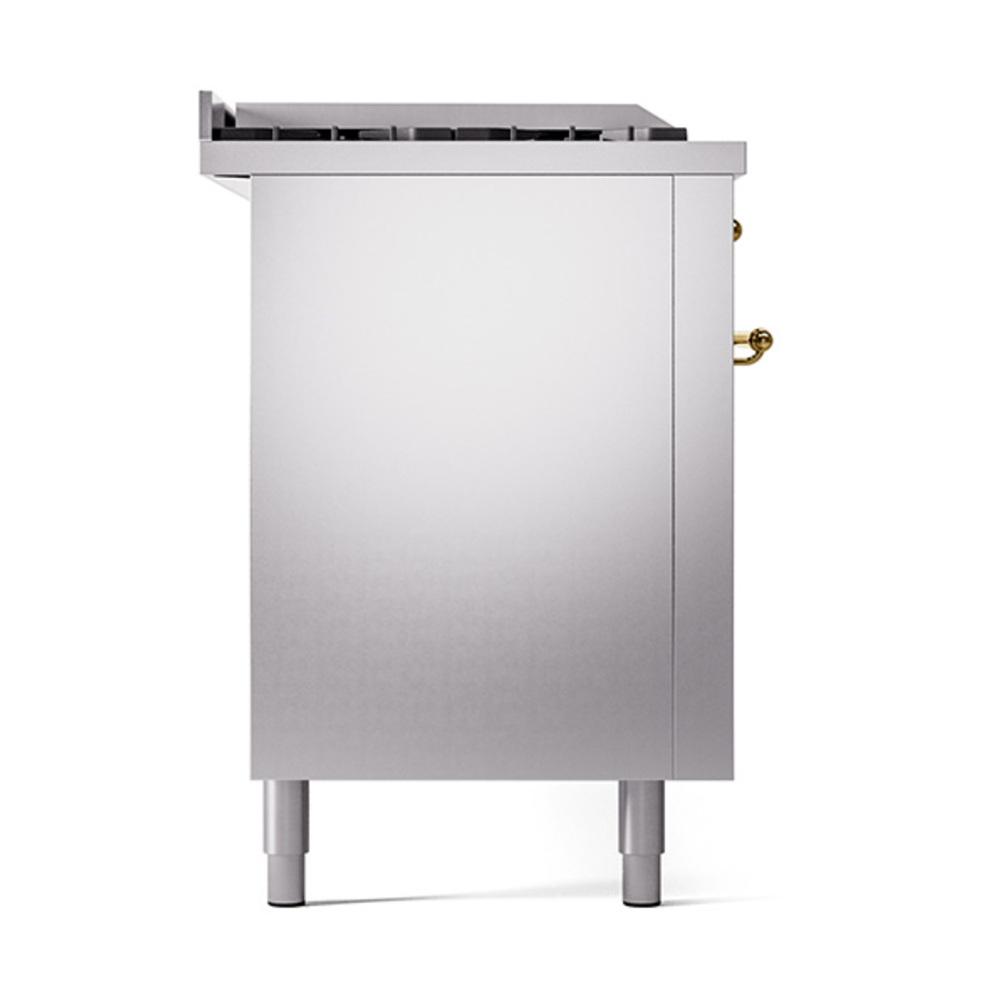 Ilve UN60FSQNMPSSG Ilve Un60Fsqnmpssg Nostalgie Ii Noblesse 60" Dual Fuel Range (7 Sealed Burners + Griddle + French Top, Natural Gas, Solid Door, Stainless Steel, Brass)