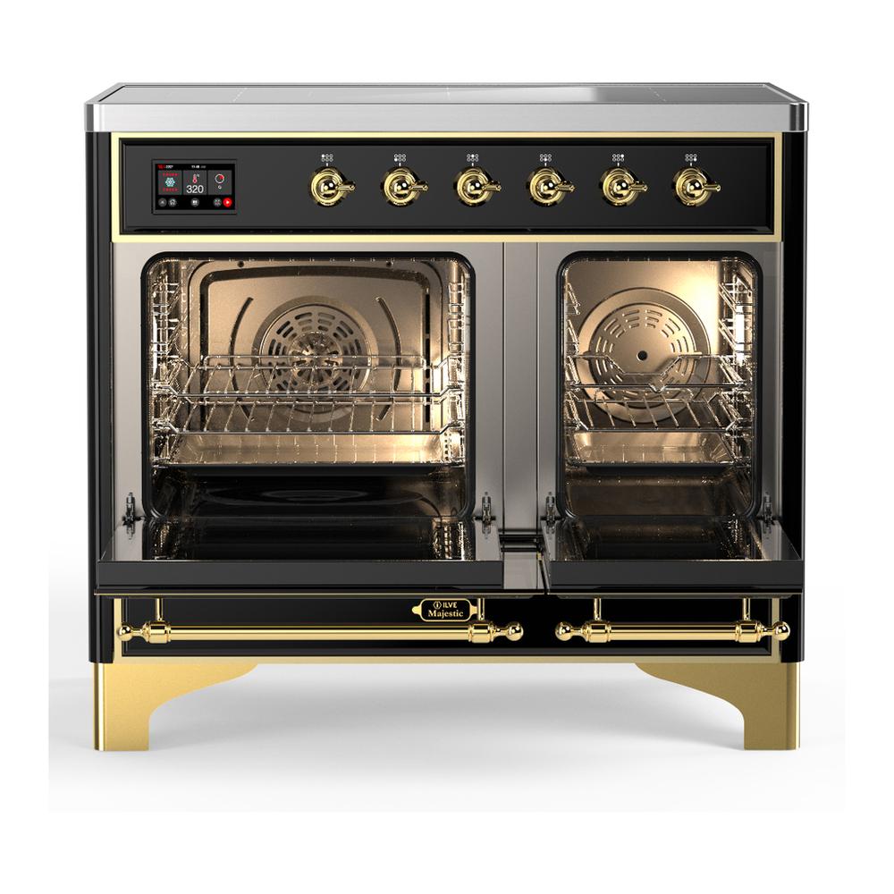 Ilve UMDIB40QNR3BKG Ilve Umdib40Qnr3Bkg Majestic Iii 40 Inch Induction Range With 6 Elements, 3.82 Cu. Ft. Total Oven Capacity (Solid Door, Glossy Black, Brass)