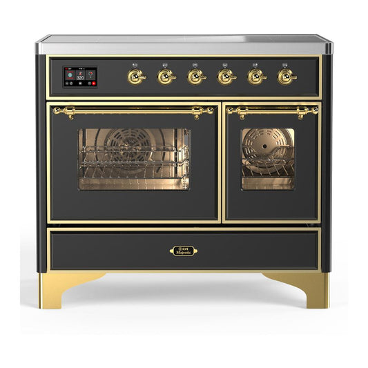 Ilve UMDIB40NR3MGG Ilve Umdib40Nr3Mgg Majestic Iii 40 Inch Induction Range With 6 Elements, 3.82 Cu. Ft. Total Oven Capacity (Triple Glass Door, Graphite Matte, Brass)