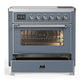 Ilve UMIB36NR3BGC Ilve Umib36Nr3Bgc Majestic Iii 36 Inch Induction Range With 6 Elements, 3.5 Cu. Ft. Total Oven Capacity (Triple Glass Door, Blue Grey, Chrome)